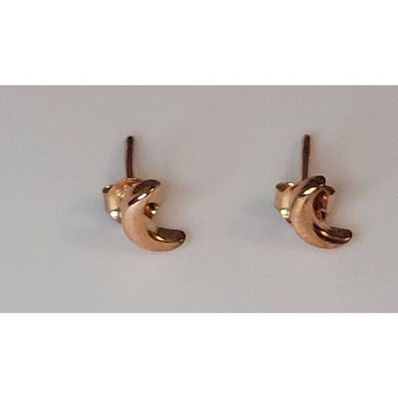 Rose Gold Colored Moon Stud Earrings 20G 925 Sterling Silver Hypoallergenic Post - Picture 5 of 7